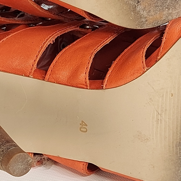 Minelli Salmon Leather Open High Heel Sandal Booties, 40 - Picture 10 of 10